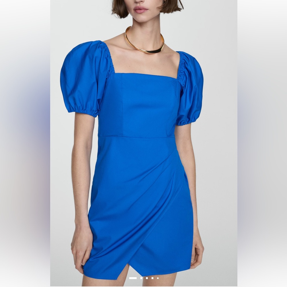 Mango Royal Blue Puff Sleeve Mini Dress